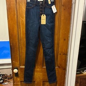 Vibrant High Rise Button-Fly Jeans in Dark Blue